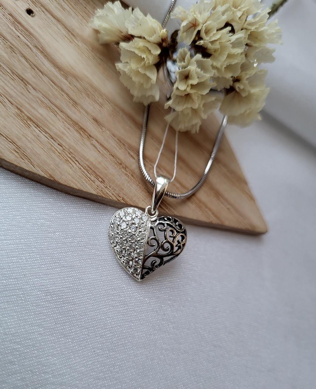 Підвіска срібна Серце Ажурне з каменями 1,90 г (3162ч)