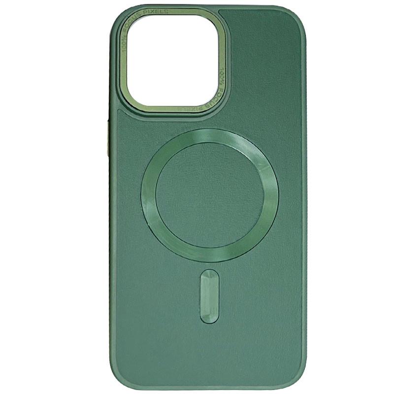 Противоударный кожаный чехол Bonbon Leather Metal Style with MagSafe для Apple iPhone 15 Pro (6.1") Зеленый / Pine green
