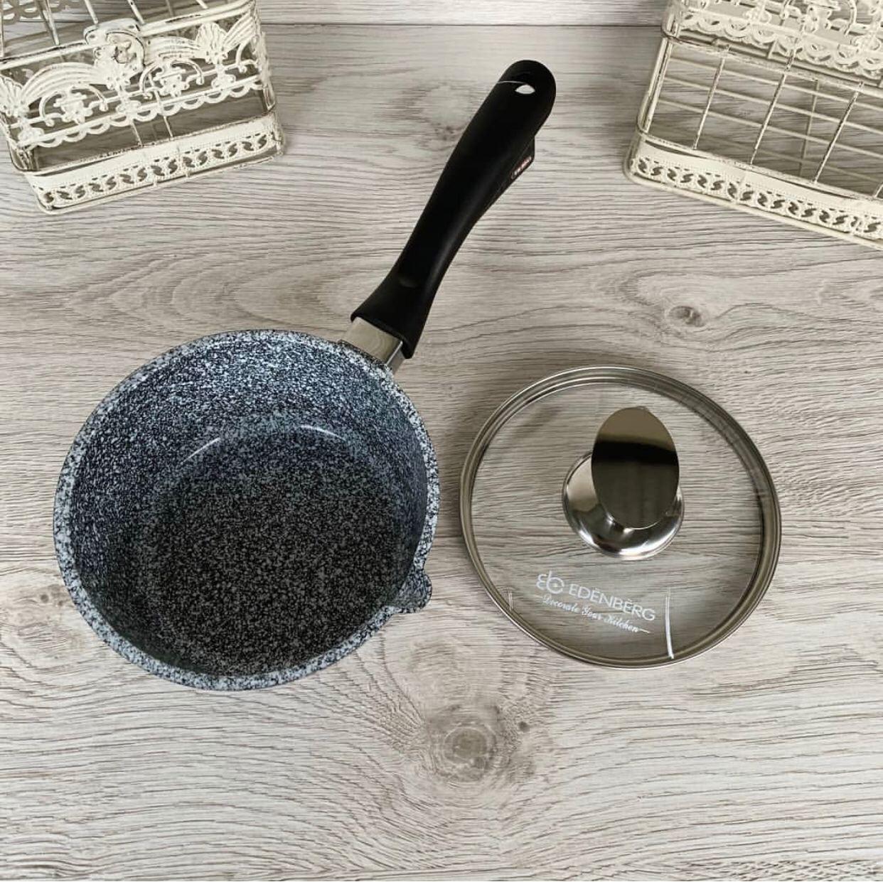 Ківш зі скляною кришкою Edenberg EB-8043 гранітне антипригарне покриття/з індукційним дном 1,3 л (2530556577) - фото 2