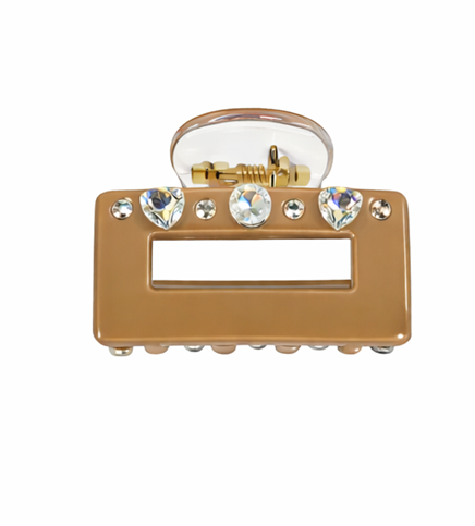 Заколка-крабик прямокутний Fashion зі стразами з пружинним затискачем Коричневий (2934786900)