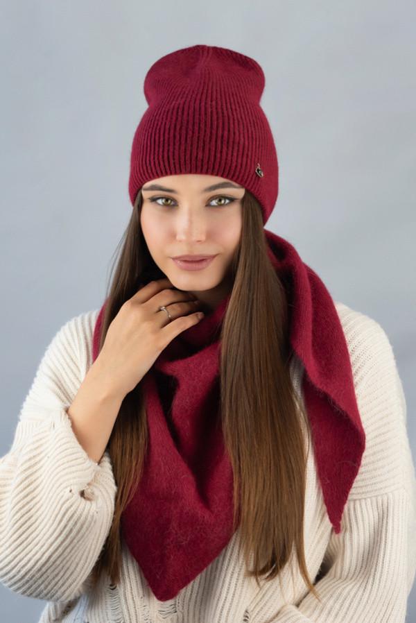 Комплект жіночий Ажен шапка та косинка Бордовий