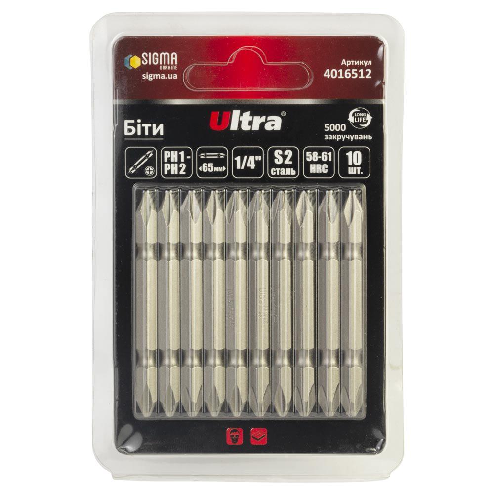 Набор бит Ultra PH1-PH2 x 65 мм 1/4" 10 шт. S2 в блистере (4016512)