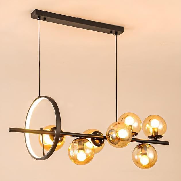 Люстра подвесная Valeso на восемь плафонов Е27 с LED-кольцом IP20 Черный (V-GLD-23751-7+1D BK)