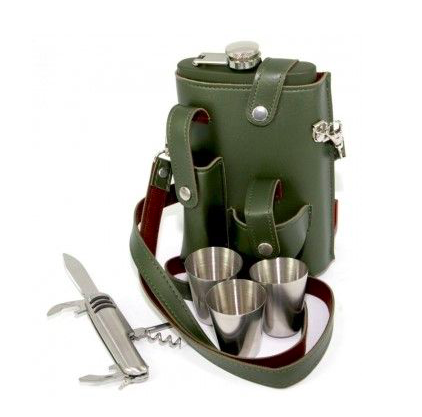 Фляга в чехле с 3 стопками и перочинным ножом