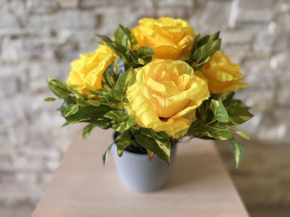 Букет желтой розы с зеленью в горшке Пластмакс (R0803) Букет желтой розы с зеленью в горшке Пластмакс (R0803)