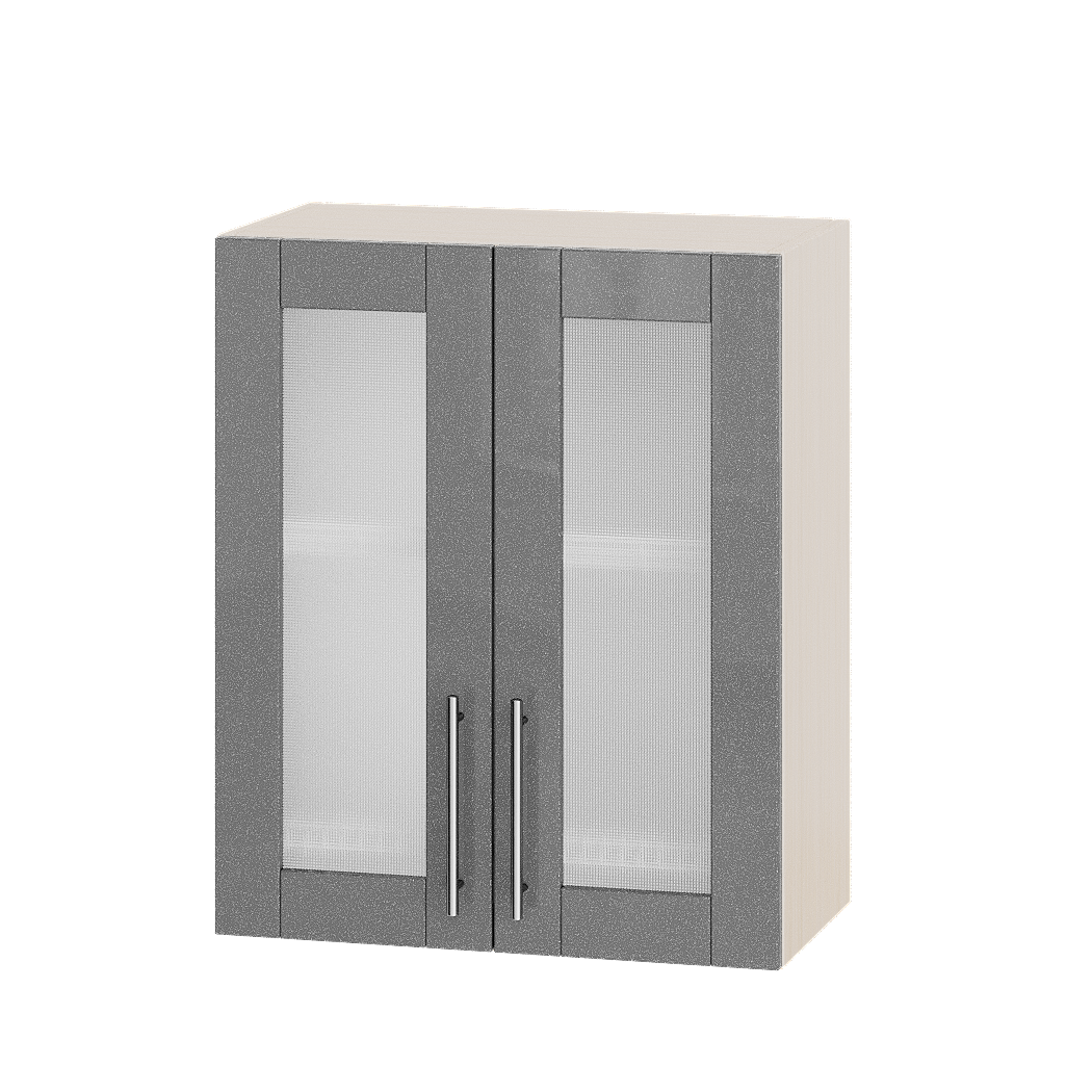 Шкаф верхний Эверест Модерн модуль для сушки посуды Верх витрина ВВ06-600 60х30х72 см Серебристый металлик глянец/Дуб Молочный (05204)