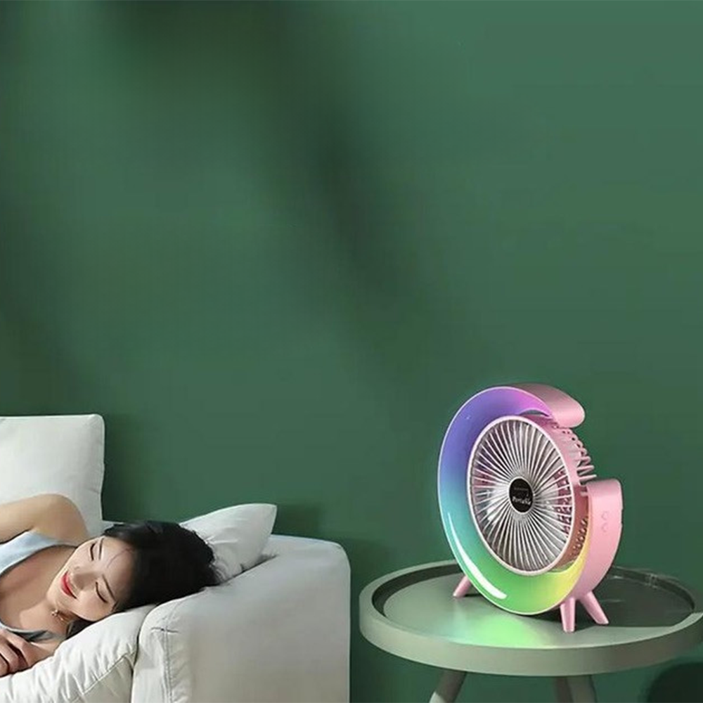 Вентилятор настільний акумуляторний з LED підсвіткою USB 3 швидкості 24x24 см Рожевий - фото 3