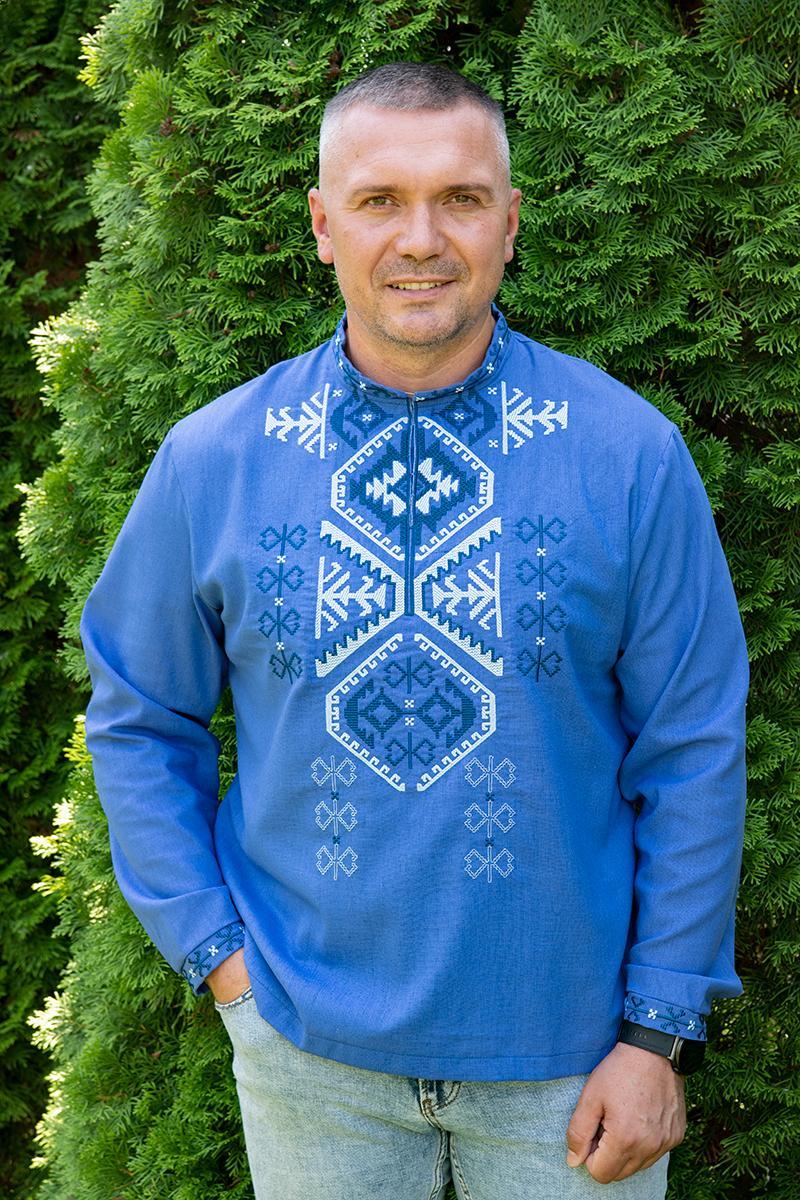 Вышиванка мужская из льна с длинным рукавом 3XL Джинс (1804958503)