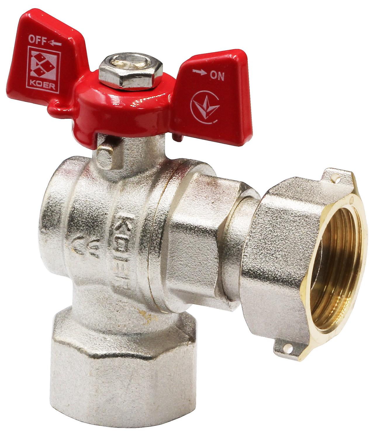 Кран кульовий з накидною гайкою кутовий KOER KR.223 ВВ 3/4" Червоний (KR4774)