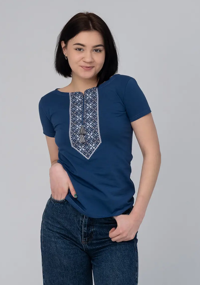 Футболка-вышиванка женская трикотажная М Синий (ж-106-m)