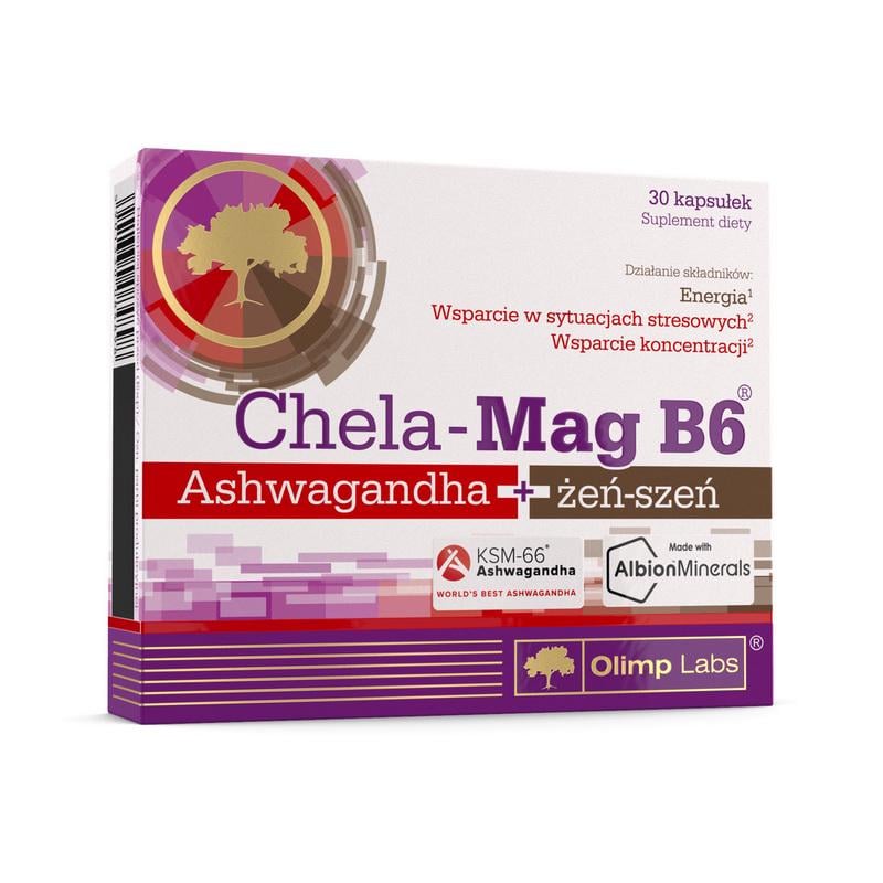 Магній хелат B6 з ашвагандою і женьшенем Olimp Chela-Mag B6 Ashwagandha + Żeń-szeń 30 капс.