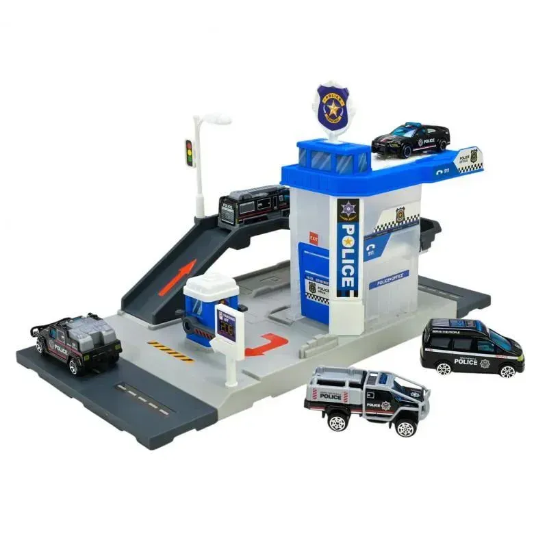 Паркинг игрушечный Автопром Полицейский участок из пластика 24 элемента Серо-голубой (150-98-PS005-3)