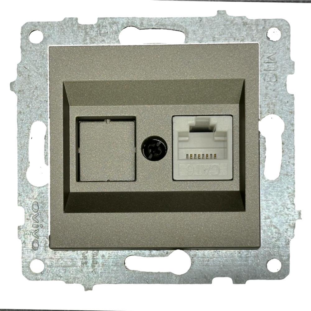 Розетка одинарная компьютерная RJ-45 Ovivo Grano Антрацит (00000007724)