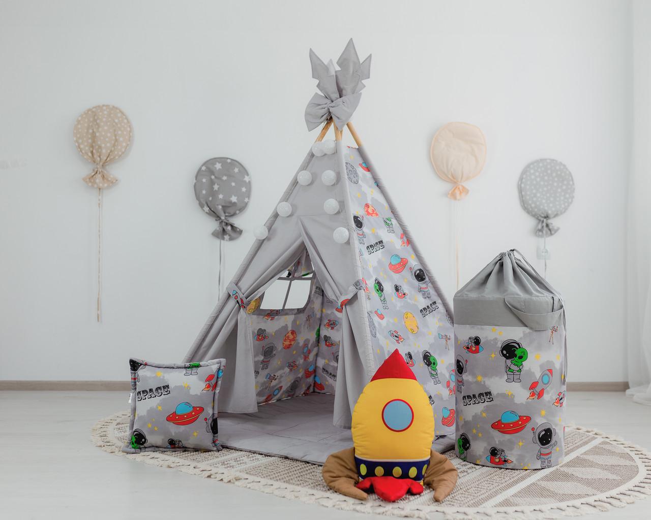 Вігвам Космос з килимком і подушками з кошиком для білизни