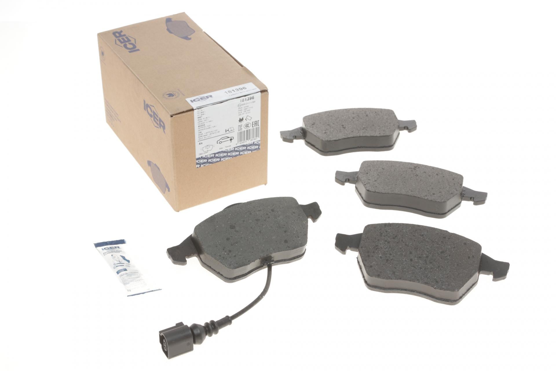 Тормозные колодки передние ICER для Audi A3/TT/Seat Leon/Skoda Octavia/VW Golf 96-10/Polo 05-09 с датчиком (181396)