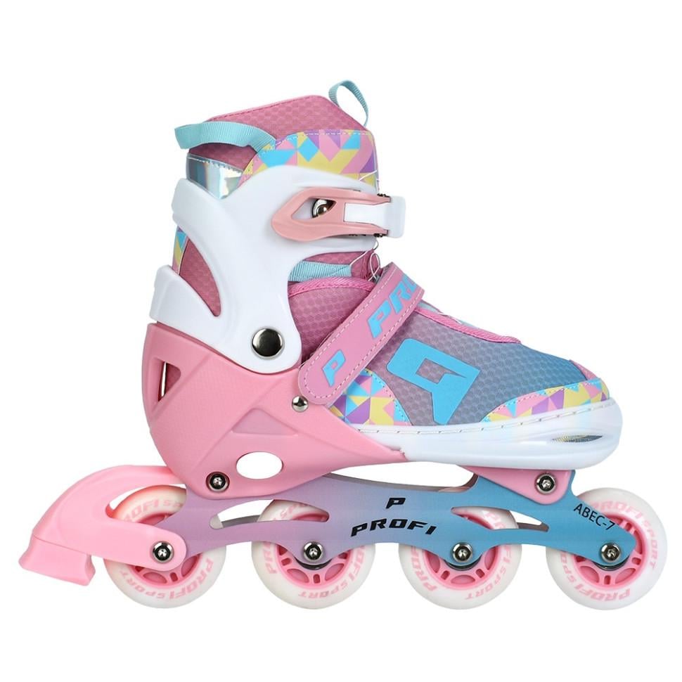 Ролики розсувні підліткові PROFI KIDS р. 39-42 з колесами PU 70 мм Рожевий (AP-122-R-66)