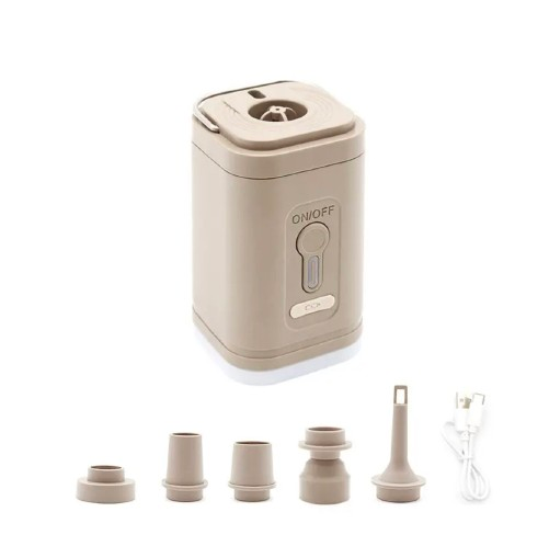 Насос портативний Pacoone з набором насадок та ліхтариком Бежевий (ezn-qxo-9bo) Насос портативний Pacoone з набором насадок та ліхтариком Бежевий (ezn-qxo-9bo)