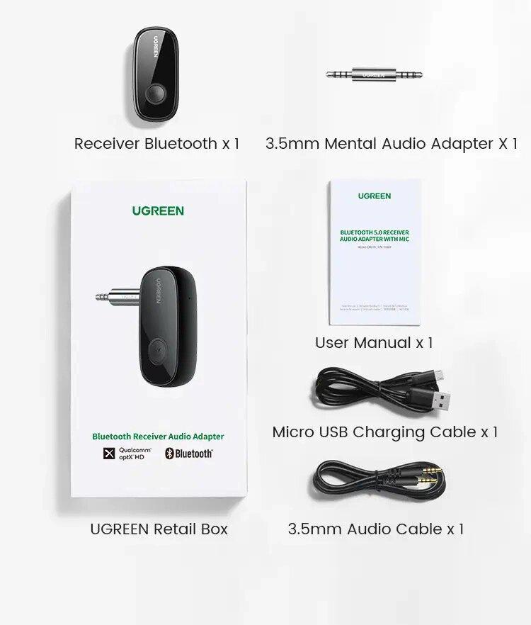 Адаптер Bluetooth UGREEN CM279 AptX HD Mic Black (70304) - фото 18