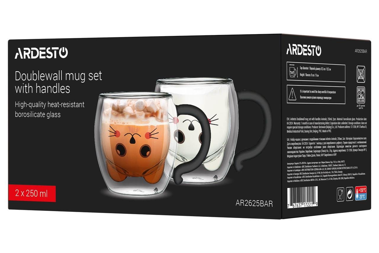 Чашки стеклянные Ardesto Animals с двойными стенками 250 мл 2 шт (iz16178) - фото 7 Чашки стеклянные Ardesto Animals с двойными стенками 250 мл 2 шт (iz16178) - фото 7