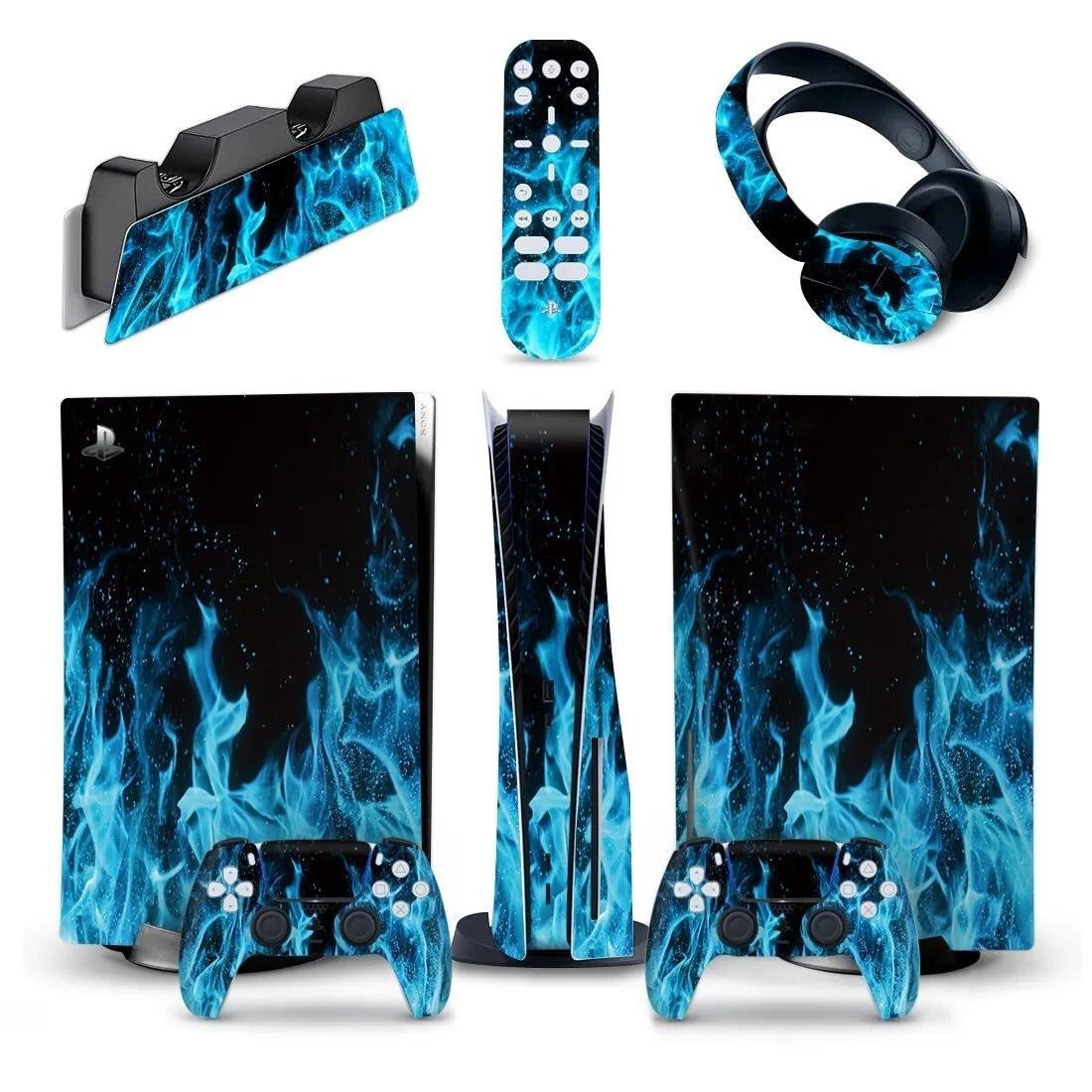 Виниловая наклейка для Sony PlayStation 5в1 Blue Flame