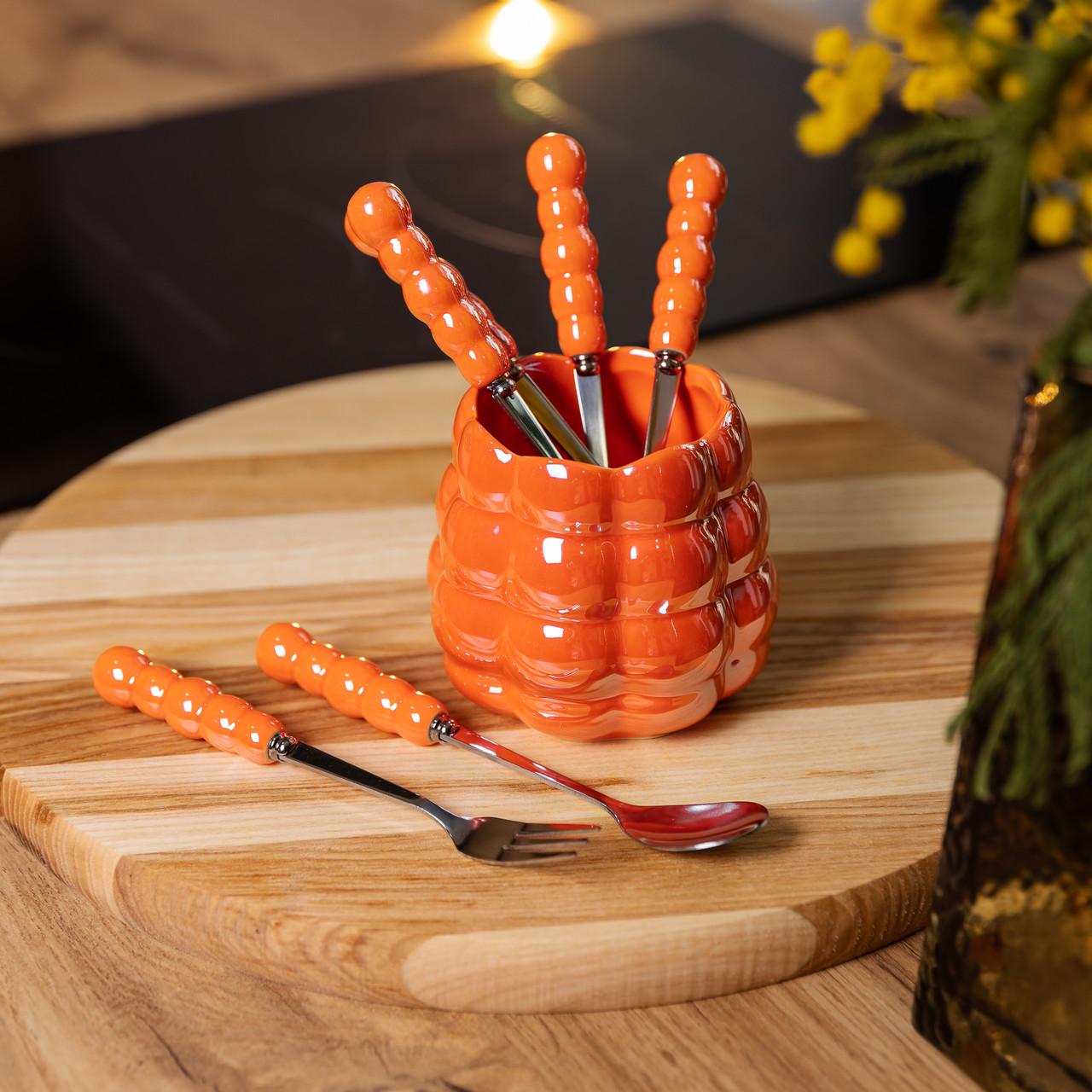 Набір десертних виделок і ложок на 3 персони з підставкою 7 пр. Помаранчевий