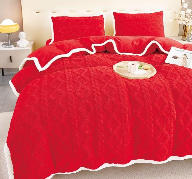 Комплект постельного белья зимний велюровый евро Красный (25272)