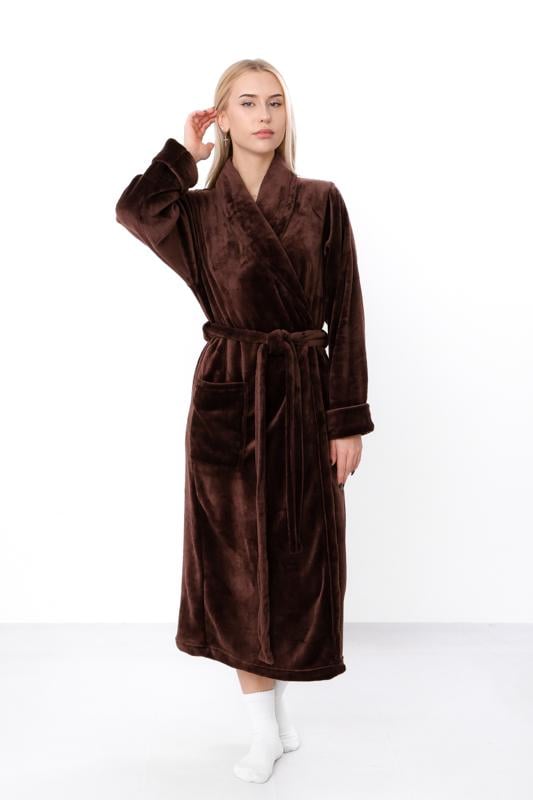 Махровий жіночий халат з кишенями плюс сайз Носи Своє р. 56/58 Темно-коричневий​ (8577-034)