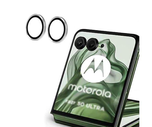 Защитное стекло с рамкой CD Pattern на заднюю камеру для Motorola Razr 50 Ultra / Razr+ 2024 Серебряный