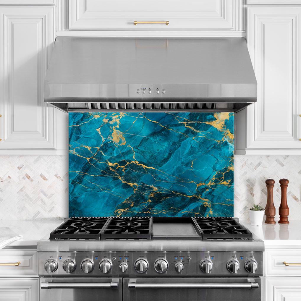 Стеклянная панель для кухни NovellaPrint Золото в синеве 90х60 см (1045.3)