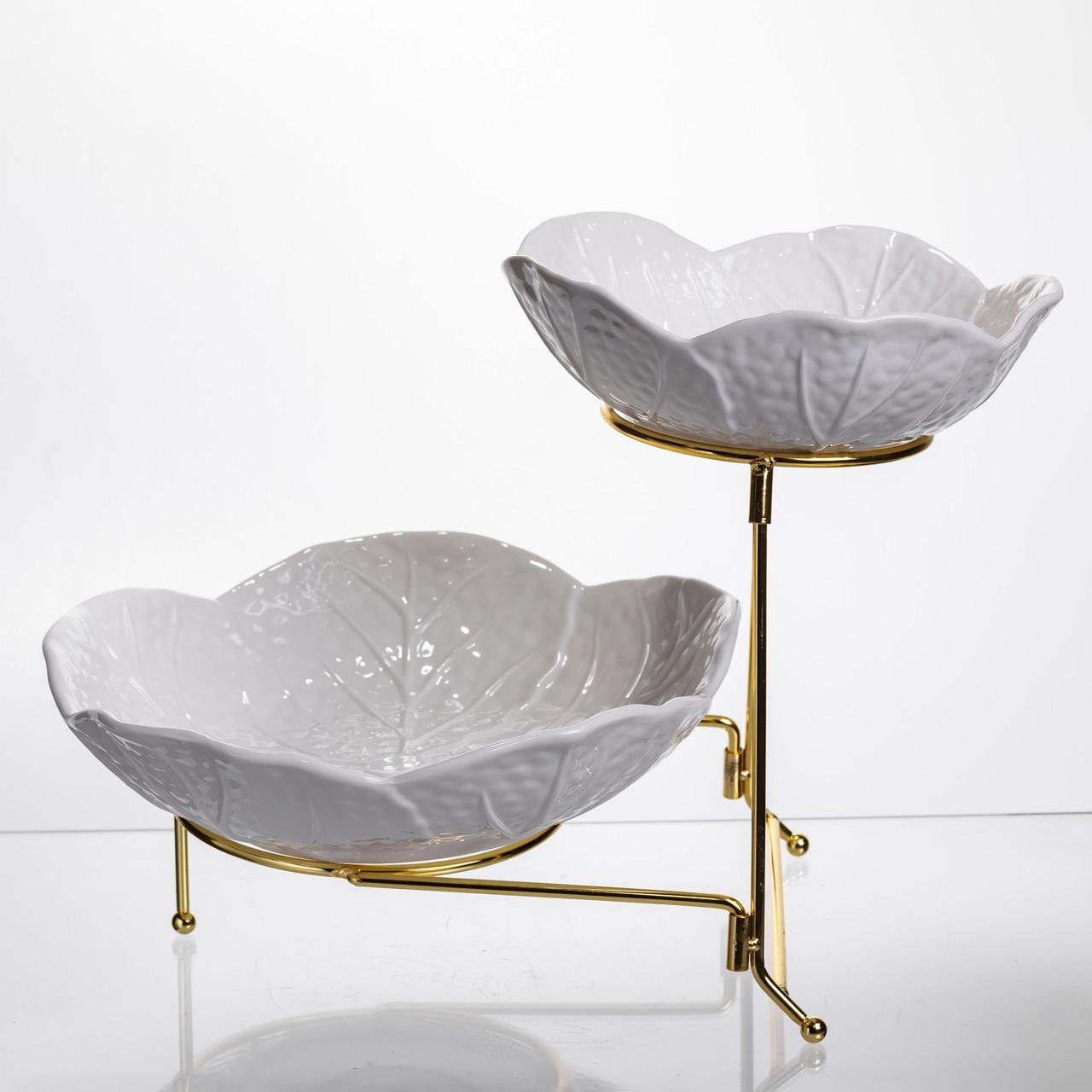 Фруктовниця на 2 яруси 35х25х26 см Білий/Золотий (C251)