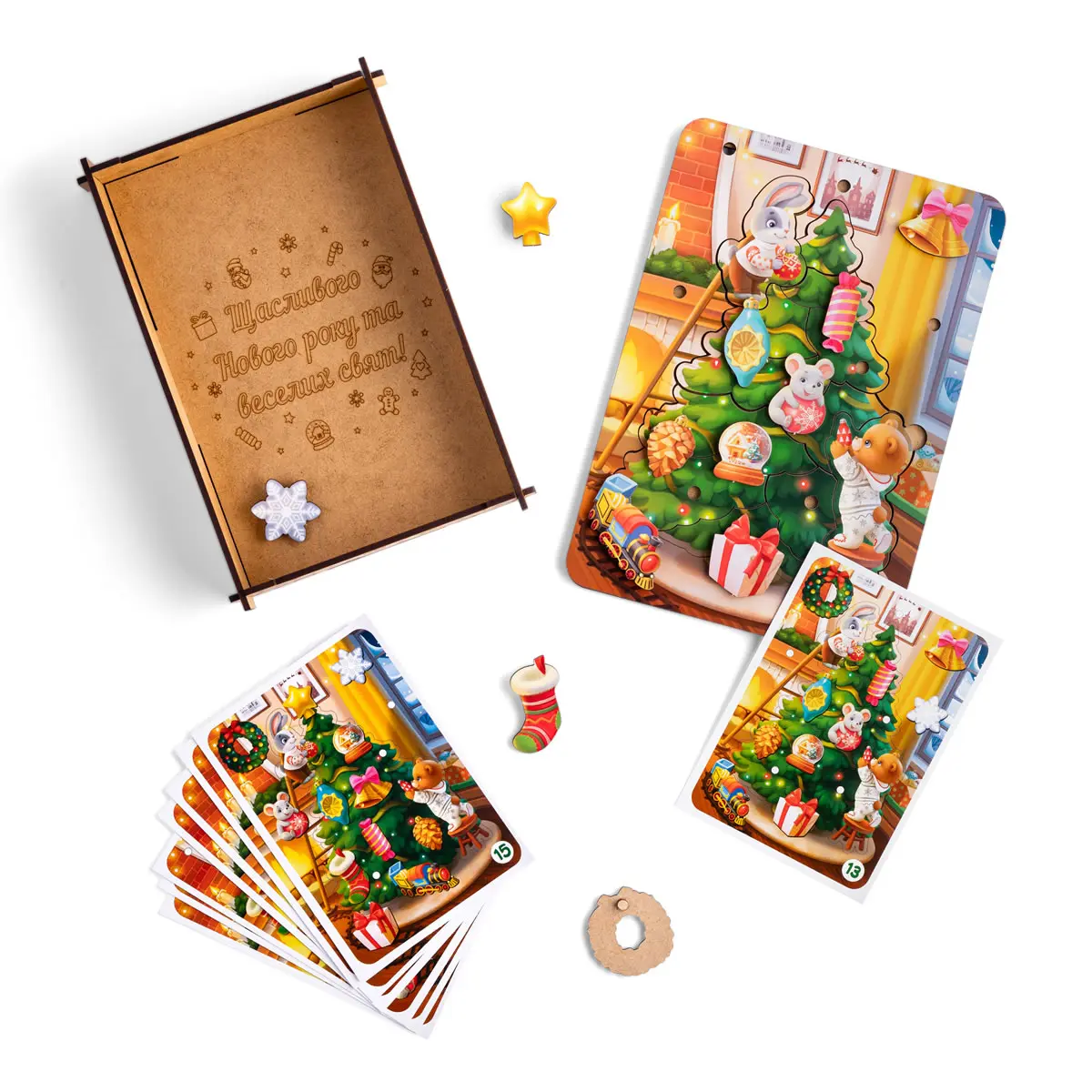 Пазл-гра розвиваючий Ялинка маленька 2в1 дерев'яний (2392945124)