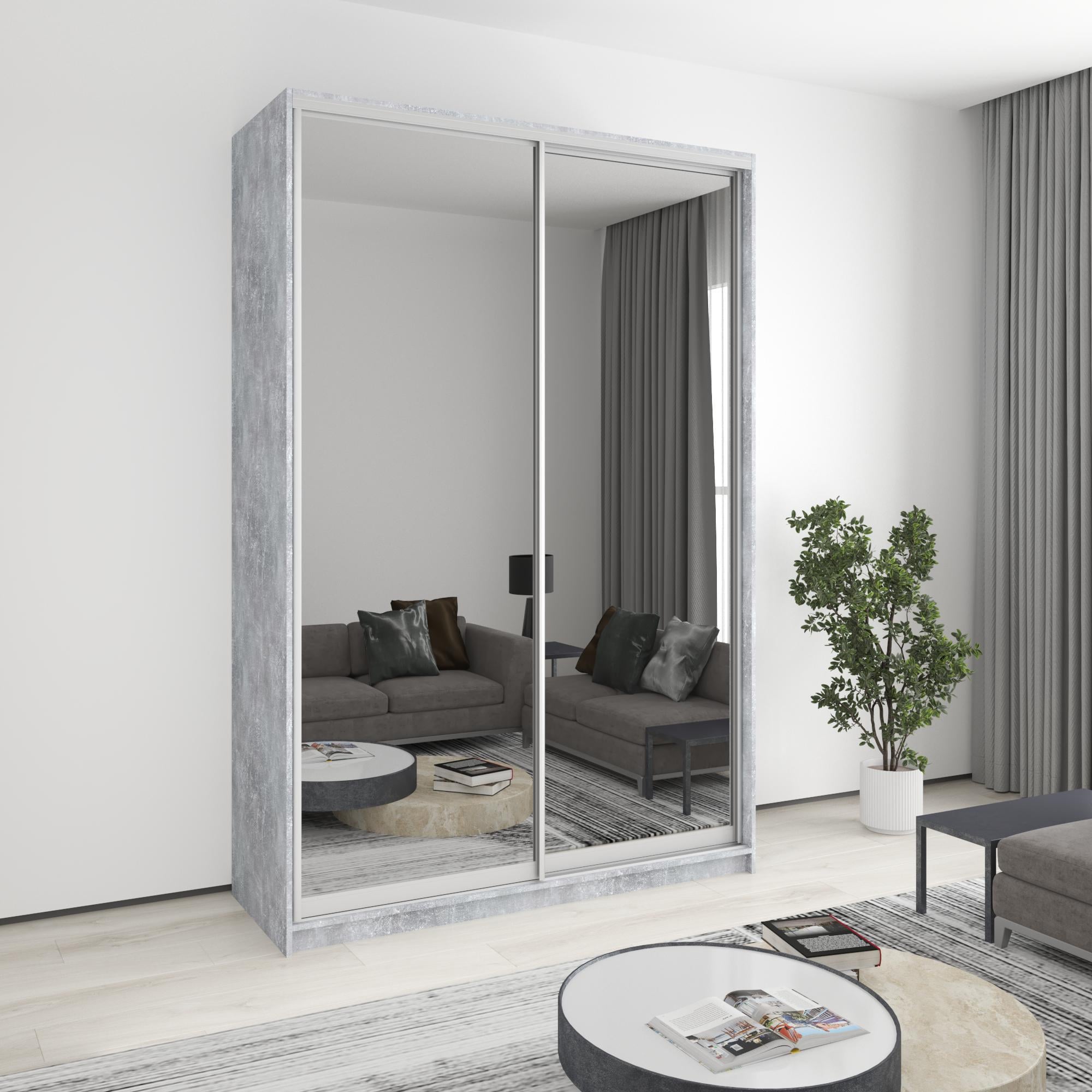 Шкаф-купе двухдверный MebelStar Комбо AL 2 зеркала 160x45x240 см Бетон (MBS-4169)