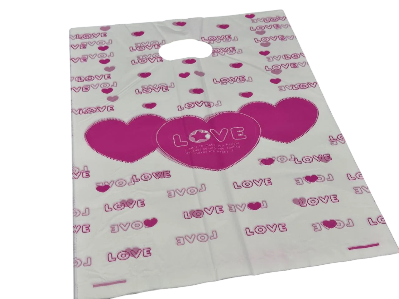 Пакет подарочный полиэтиленовый Love с принтом 35х25 см Белый с розовым (BGN-196)