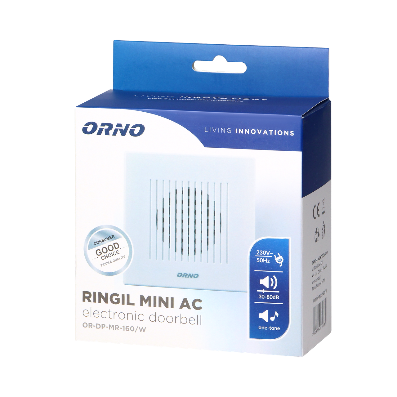 Звонок ORNO RINGIL MINI AC 1 тоновый OR-DP-MR-160/W Белый - фото 2