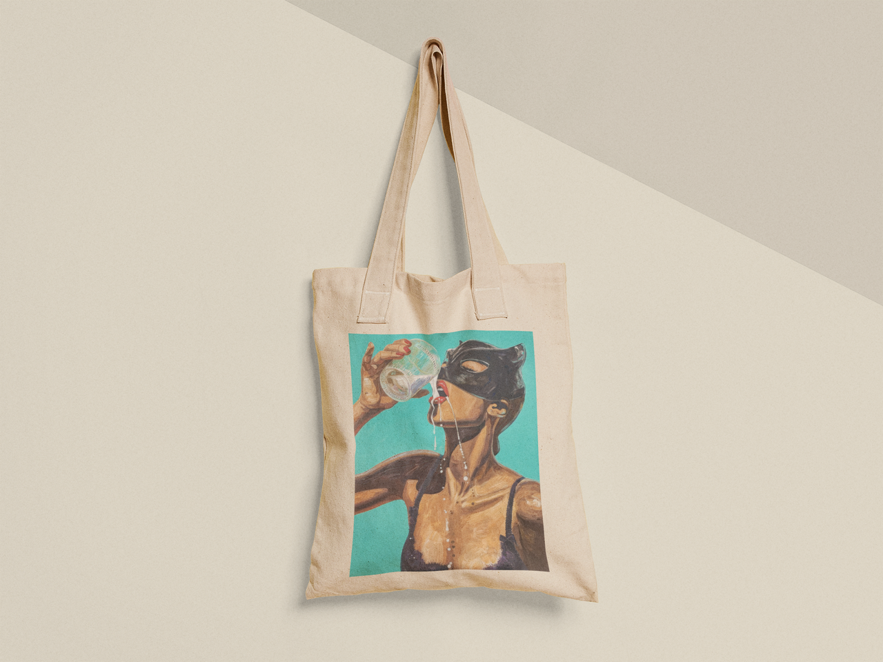 Эко-сумка шоппер с принтом Женщина кошка и молоко 38х40 см Бежевый (ПН361-Т)