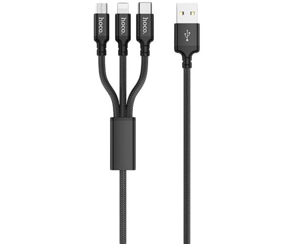 Кабель USB Hoco X14 3в1 Lightning/Micro/Type-C 1 м Black