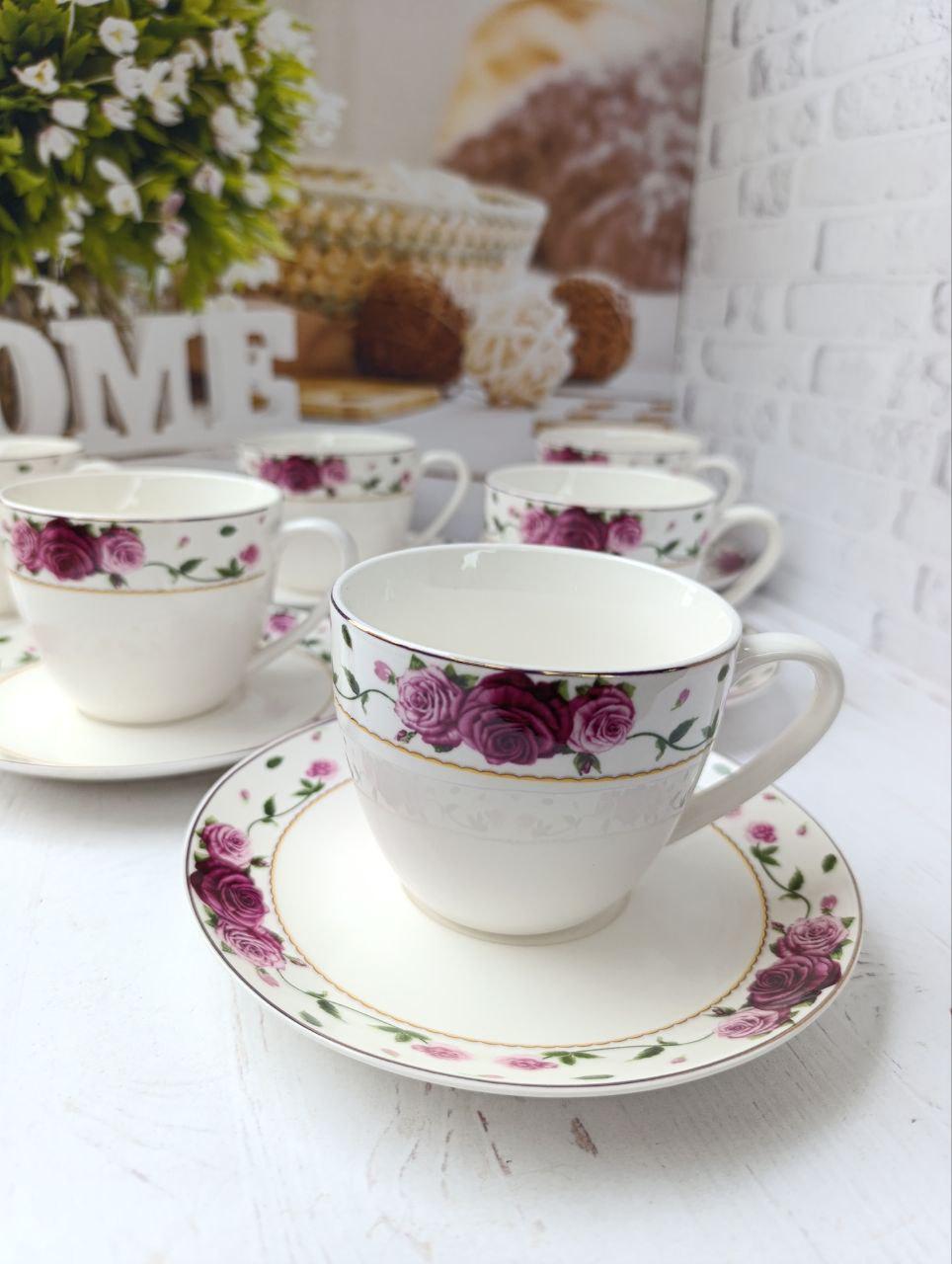 Сервіз чайний SNT Квітковий орнамент порцеляна 250 мл 12 пр. Білий (15103) - фото 2 Сервіз чайний SNT Квітковий орнамент порцеляна 250 мл 12 пр. Білий (15103) - фото 2