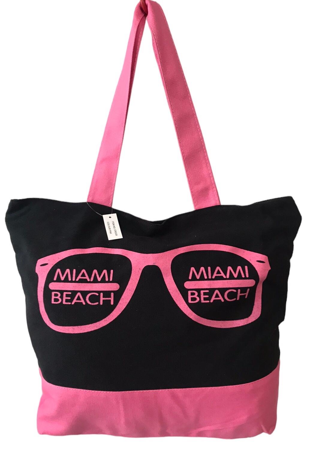 Сумка пляжная женская летняя из ткани на молнии Розово-черный (CR0228)