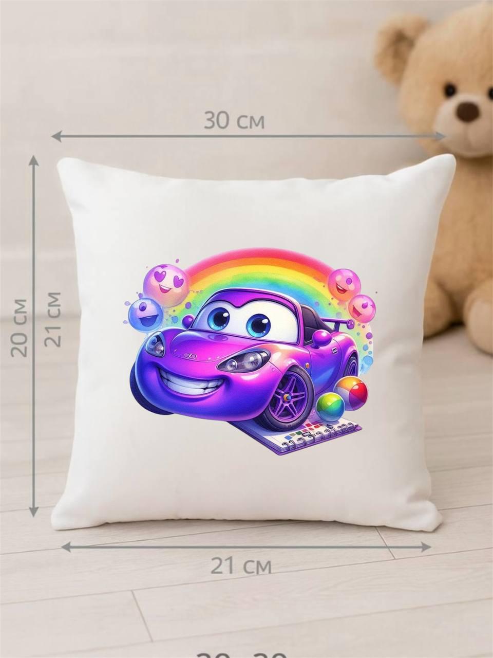 Подушка декоративна плюшева Машинка та райдуга 30x30 см (29017934) - фото 3 Подушка декоративна плюшева Машинка та райдуга 30x30 см (29017934) - фото 3