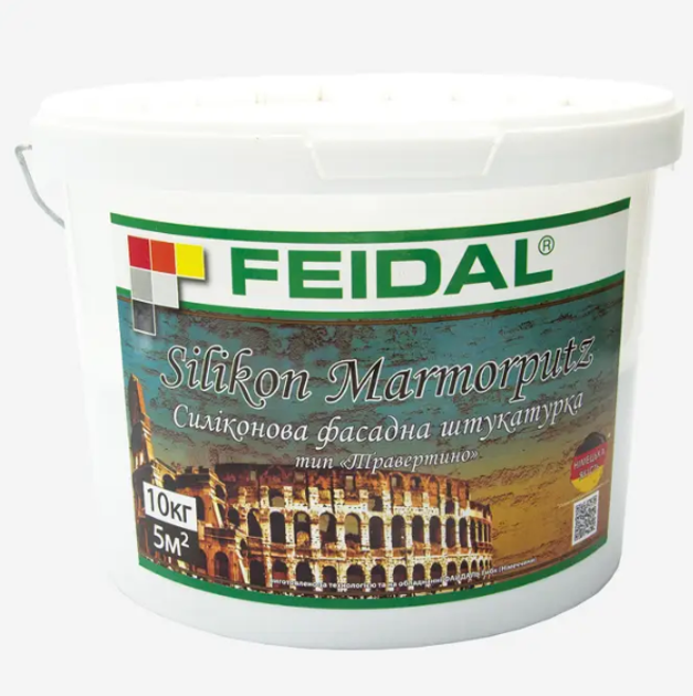 Штукатурка декоративная силиконовая Feidal Silikonharz Marmorputz эффект травертина для внутренних и наружных работ 10 кг Белый (1815885363)