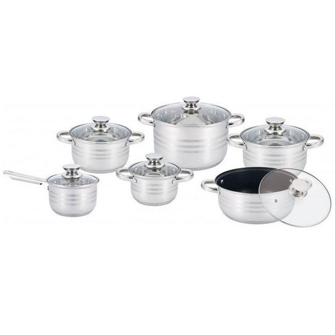 Набір посуду Unique UN-5036 каструлі з нержавіюча сталі з скляними кришками 12 пр. (23793646)