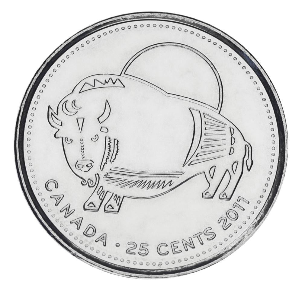 Коллекционная монета Канада 25 центов 2011 Природа Канады Бизон UNC (KM#1168)