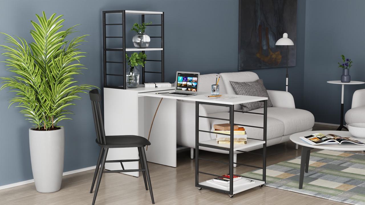 Стіл-тумба трансформер Ferrum-decor Смарт 3/1 з етажеркою метал/ДСП 16 мм 1430x1450x500 мм Чорний/Білий (FRD-105109) - фото 5 Стіл-тумба трансформер Ferrum-decor Смарт 3/1 з етажеркою метал/ДСП 16 мм 1430x1450x500 мм Чорний/Білий (FRD-105109) - фото 5