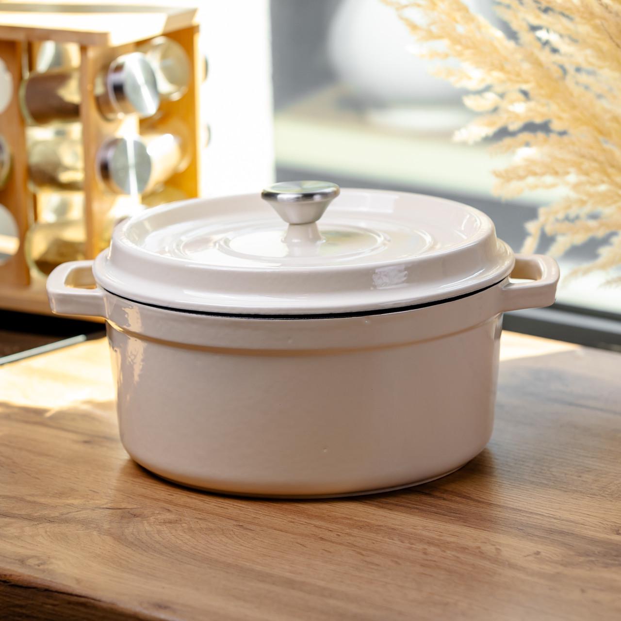Кокотница чугунная эмалированная 4,5 л Бежевый (HP-FLG-4 WHITE)