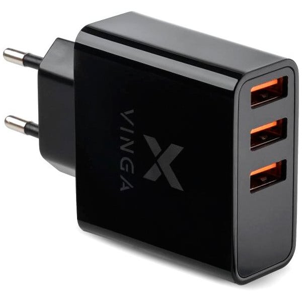 Зарядка Vinga 3 Port Display Wall Charger (VWCAAADBK)