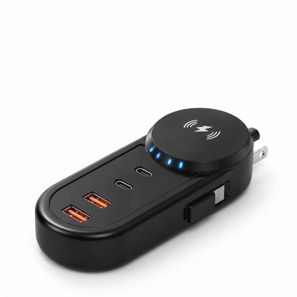 Зарядное устройство 26X-201 с беспроводной зарядкой 2 USB и 2 Type-C зарядка для телефонов Черный (38082371)