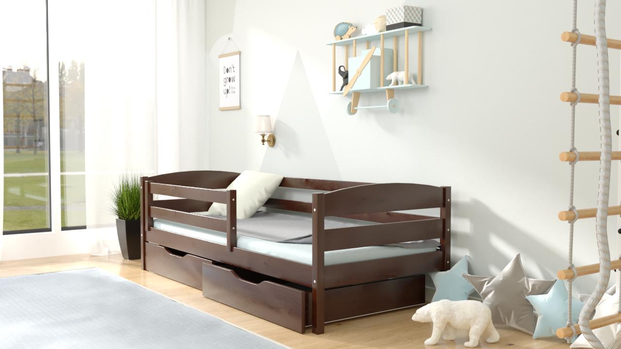 Кровать односпальная в детскую Luna mebli Хюго с бортиком/ящиками 90х200 см Орех темный (38825)