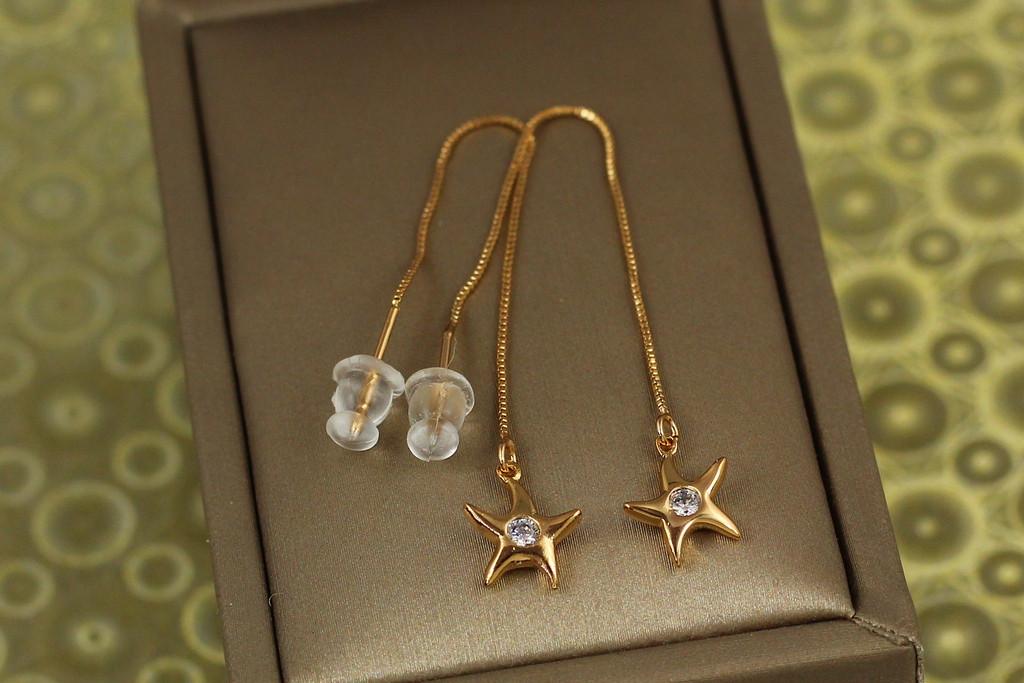 Серьги продевки Xuping Jewelry морская звезда с камешком 8 см Золотистый (2287179658)
