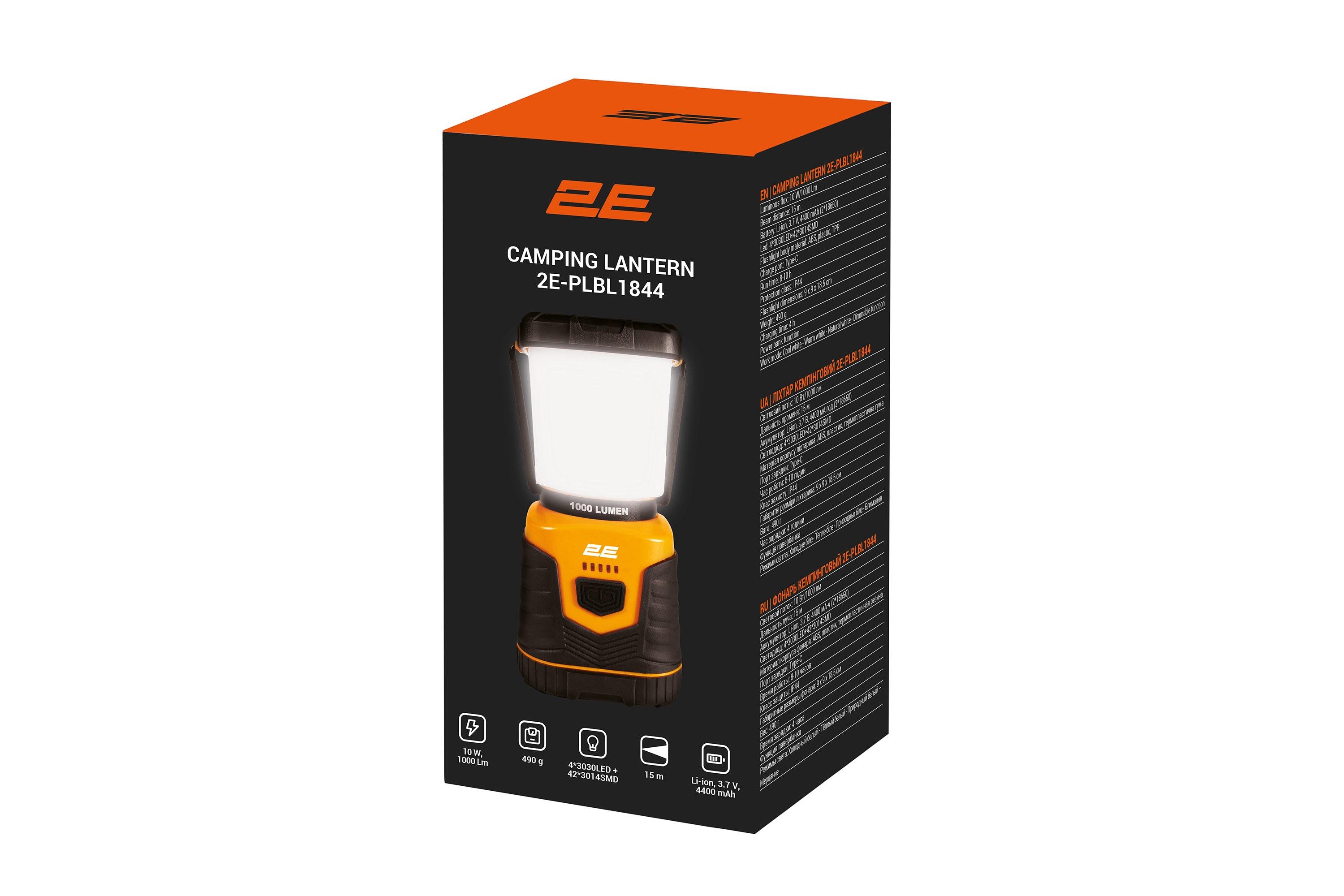 Фонарь кемпинговый аккумуляторный 2E USB-C 4400 мА/час 4 функции освещения 2E-PLBL1844 Черно-оранжевый - фото 5 Фонарь кемпинговый аккумуляторный 2E USB-C 4400 мА/час 4 функции освещения 2E-PLBL1844 Черно-оранжевый - фото 5