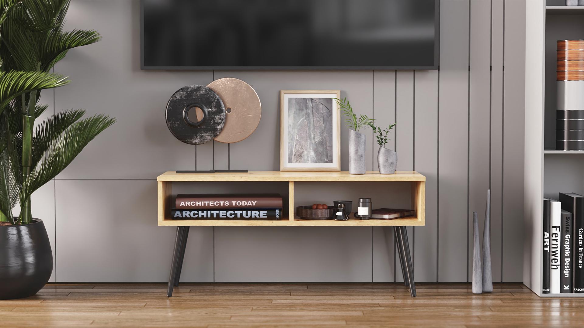 Тумба под телевизор Ferrum-decor Невада металл/ДСП 16 мм 45x100x38 см Черный/Дуб Артизан (FRD-106726)